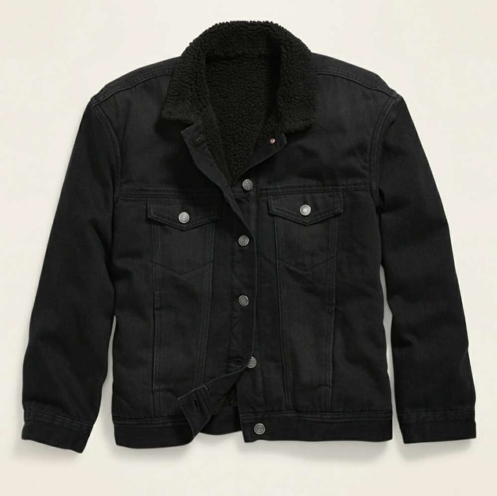 Sherpa-lined Oversized Black Jean Jacket